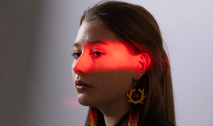 Girl with red shadow on face